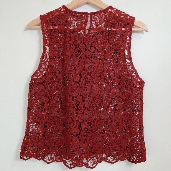 ZARA  | BURGUNDY LACE RUFFLE FRONT TOP - Picture 9 of 10
